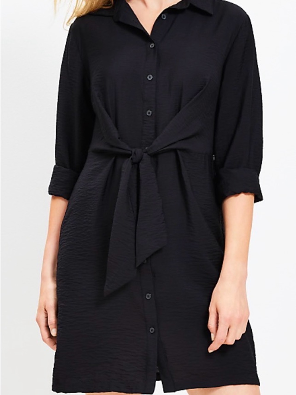 LOFT Dahlia Tie-Front Mini Shirt Dress